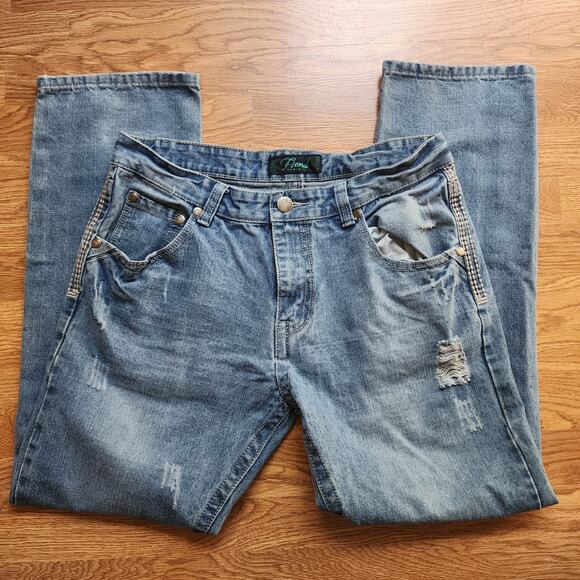 Fiend Denim Co Jeans Mens Size 36x32 Distressed Straight Leg Mid Rise Med Wash - Picture 1 of 10